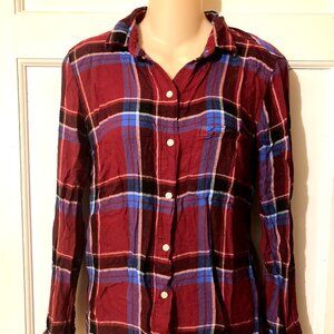 OLD NAVY Women's Ultra Soft Red & Blue Plaid BDown Shirt ~ Sz S